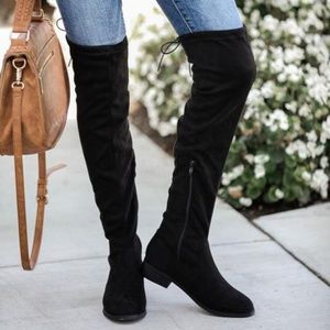 Vegan Suede Over the Knee Black Boots